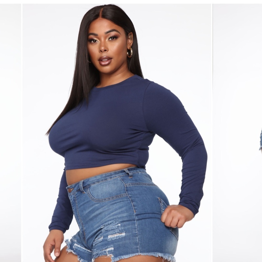 3X Navy long sleeve crop top soft lightweight tee shirt material. - Picture 4 of 11